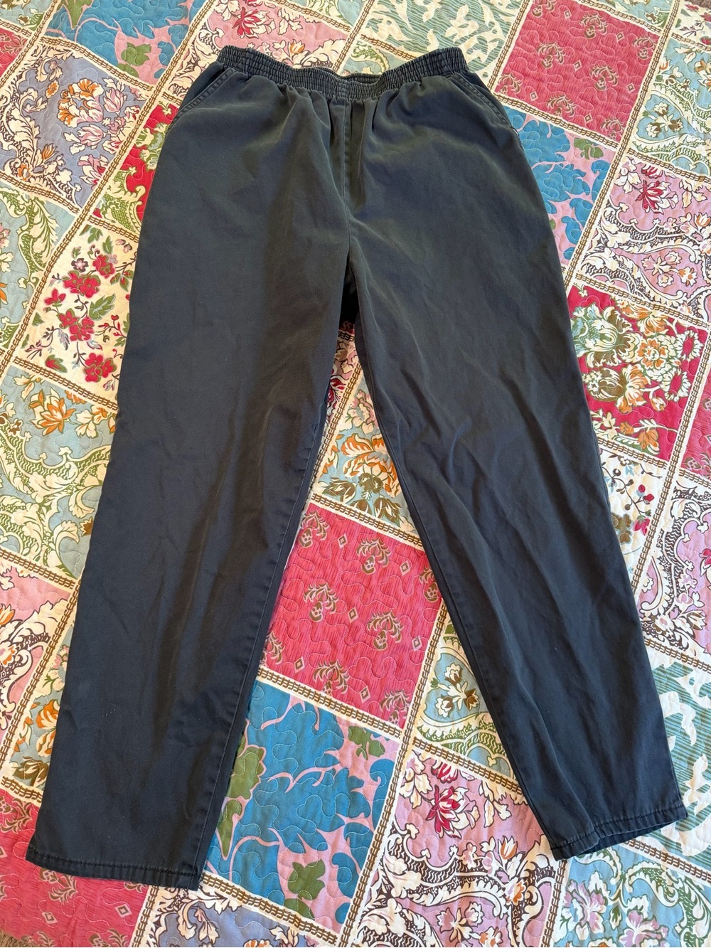 Vintage Chic Faded Black Elastic Waist Pants Sz 16